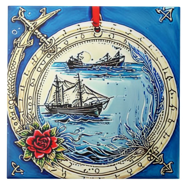 Nautical Marine Life traditional ceramic art no 5 Ceramic Tile (Front)