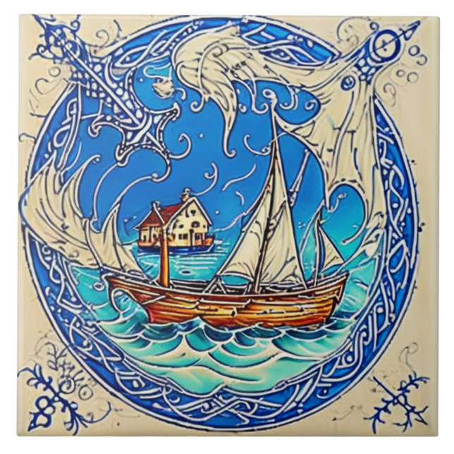 Nautical Marine Life traditional ceramic art no 6 Tile (Front)