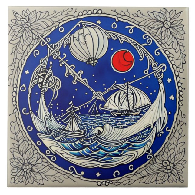 Nautical Marine Life traditional ceramic art no 7 Ceramic Tile (Front)