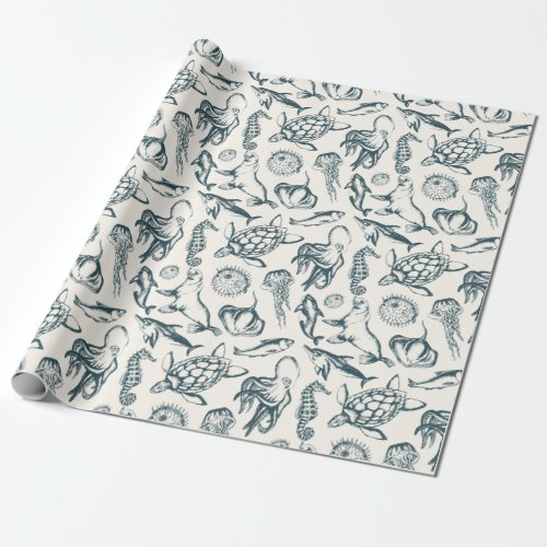 Nautical marine life wrapping paper