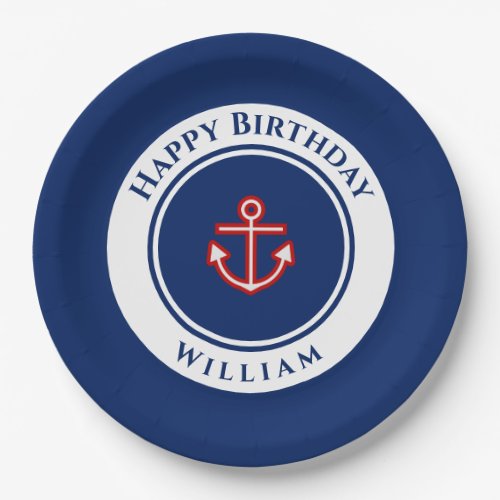 Nautical Marine Navy Blue Red White Birthday Party Paper Plates