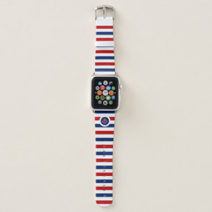 Nautical Marine Navy Blue Red White Stripes Anchor Apple Watch Band