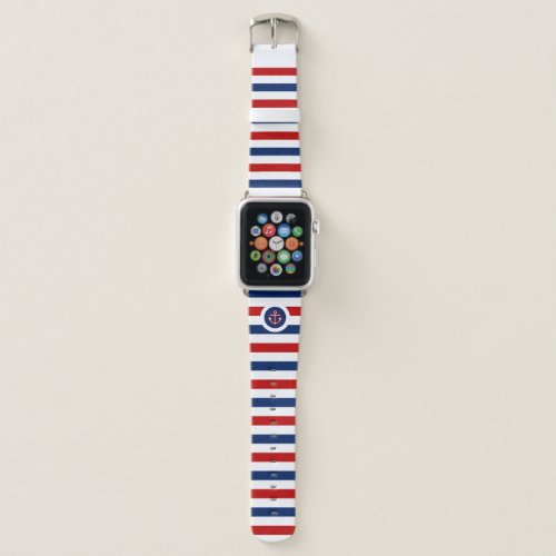 Nautical Marine Navy Blue Red White Stripes Anchor Apple Watch Band
