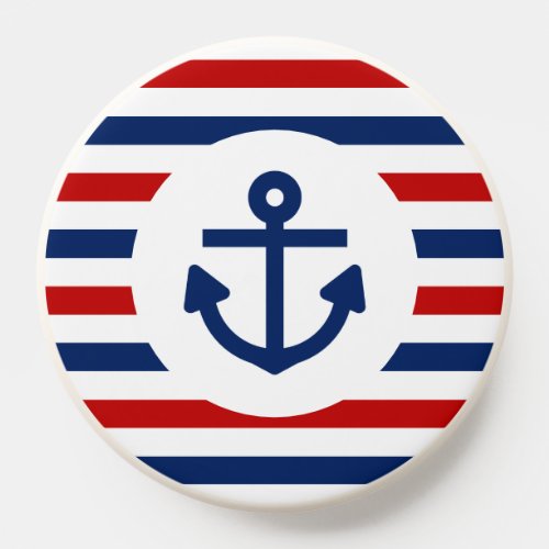 Nautical Marine Navy Blue Red White Stripes Anchor PopSocket