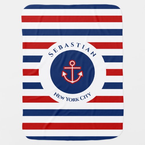 Nautical Marine Navy Blue Red White Stripes Baby Blanket