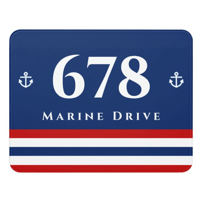 Nautical Marine Navy Blue Red White Stripes Door Sign (Contemporary Front)