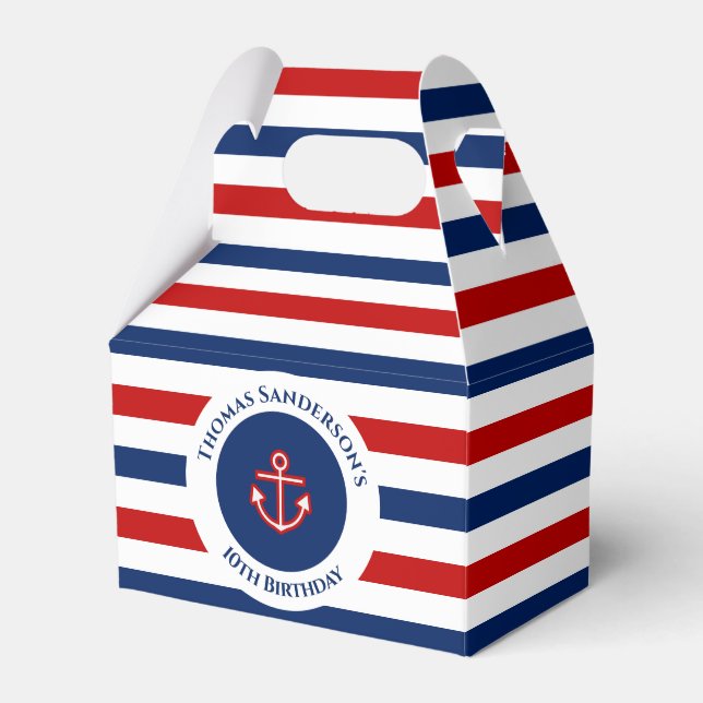 Nautical Marine Navy Blue Red White Stripes Favor Boxes (Front Side)
