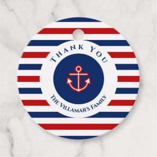 Nautical Marine Navy Blue Red White Stripes Favor Tags