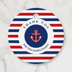 Nautical Marine Navy Blue Red White Stripes Favor Tags