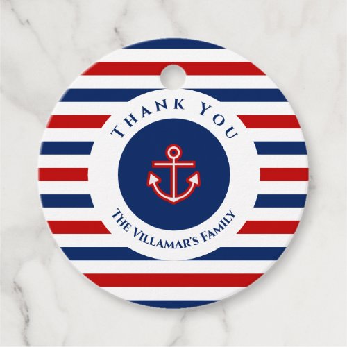 Nautical Marine Navy Blue Red White Stripes Favor Tags