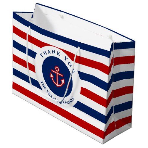 Nautical Marine Navy Blue Red White Stripes Large Gift Bag