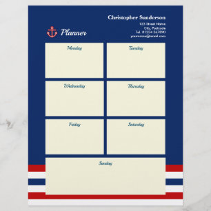 Nautical Marine Navy Blue Red White Stripes Letterhead