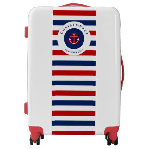 red white and blue luggage