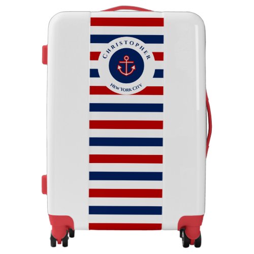 Nautical Marine Navy Blue Red White Stripes Luggage