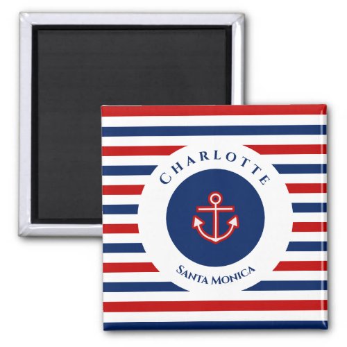 Nautical Marine Navy Blue Red White Stripes Magnet