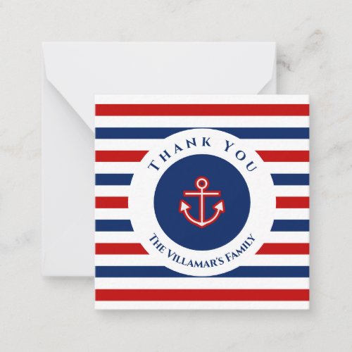 Nautical Marine Navy Blue Red White Stripes Note Card