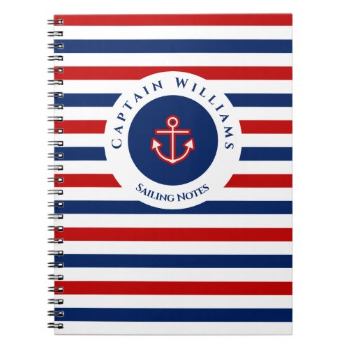 Nautical Marine Navy Blue Red White Stripes Notebook