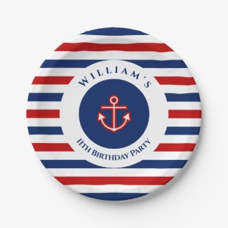 Nautical Marine Navy Blue Red White Stripes
