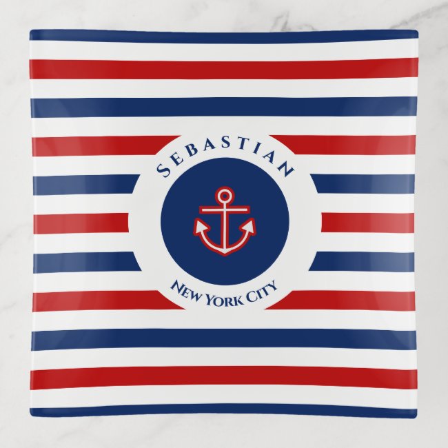 Nautical Marine Navy Blue Red White Stripes