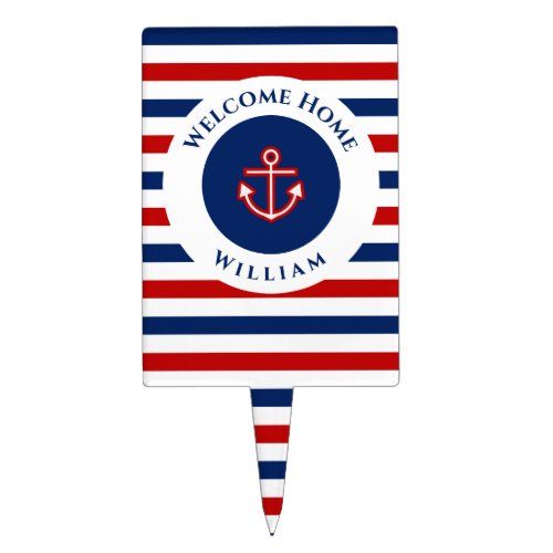 Nautical Marine Navy Blue Red White Welcome Home Cake Topper