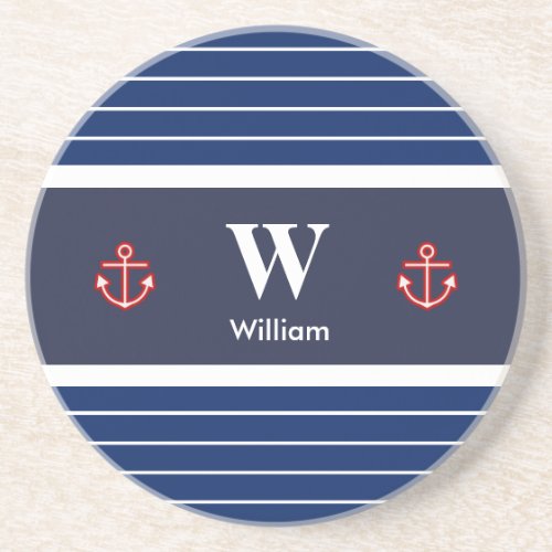 Nautical Marine Navy Blue White Stripes Coaster