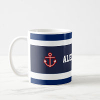 Nautical Marine Navy Blue White Stripes Coffee Mug