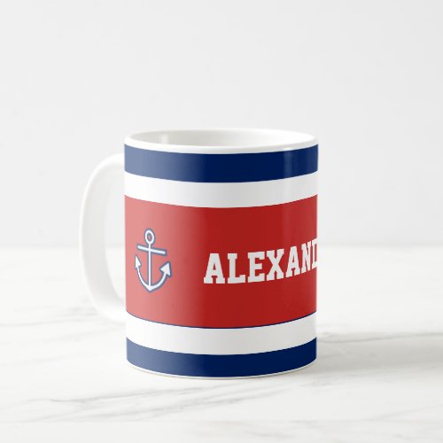 Nautical Marine Navy Blue White Stripes Coffee Mug