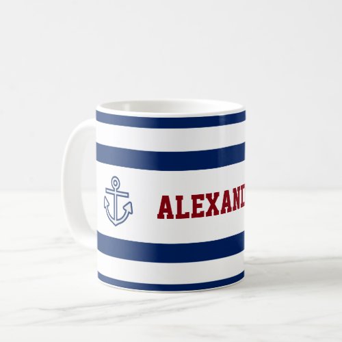 Nautical Marine Navy Blue White Stripes Coffee Mug