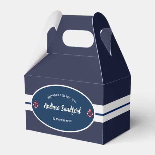 Nautical Marine Navy Blue White Stripes Favor Boxes