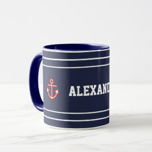 Nautical Marine Navy Blue White Stripes Mug