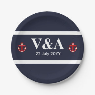 Nautical Marine Navy Blue White Stripes Paper Plates