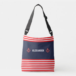 Nautical Marine Navy Royal Red White Stripes Crossbody Bag