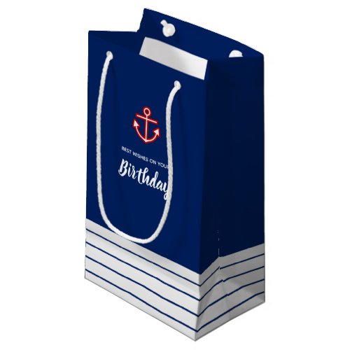 Nautical Marine Navy White Anchor Birthday Small Gift Bag