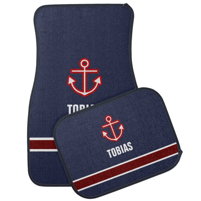 Nautical Marine Navy White Anchor Design Car Floor Mat (Set)