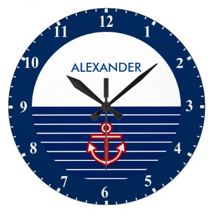 Nautical Marine Navy White Anchor Design Large Clock