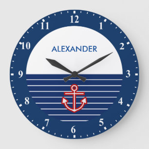 Nautical Marine Navy White Anchor Design Large Clock