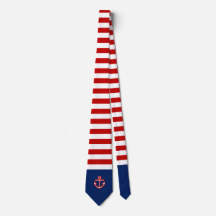 Nautical Marine Navy White Anchor Design Neck Tie