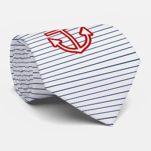 Nautical Marine Navy White Anchor Design Neck Tie