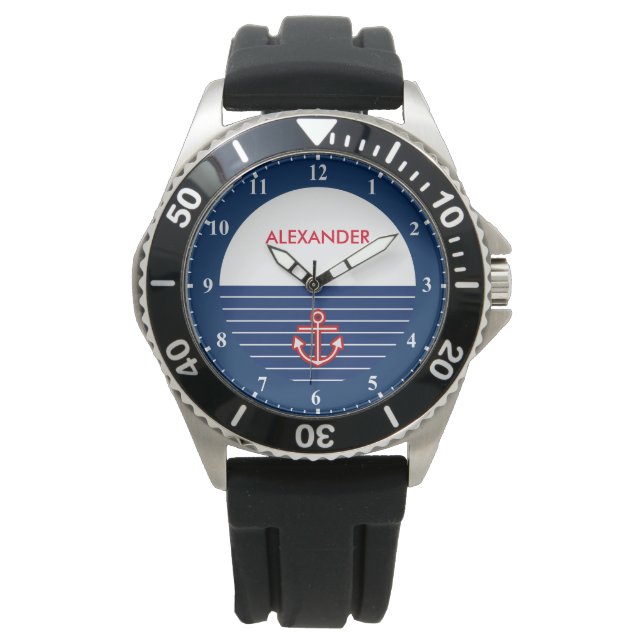 Nautical Marine Navy White Anchor Design Watch (Front)