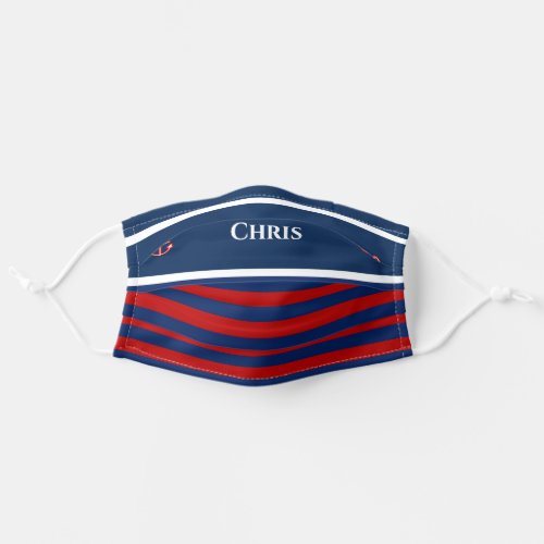 Nautical Marine Royal Red and Blue Stripes Adult Cloth Face Mask