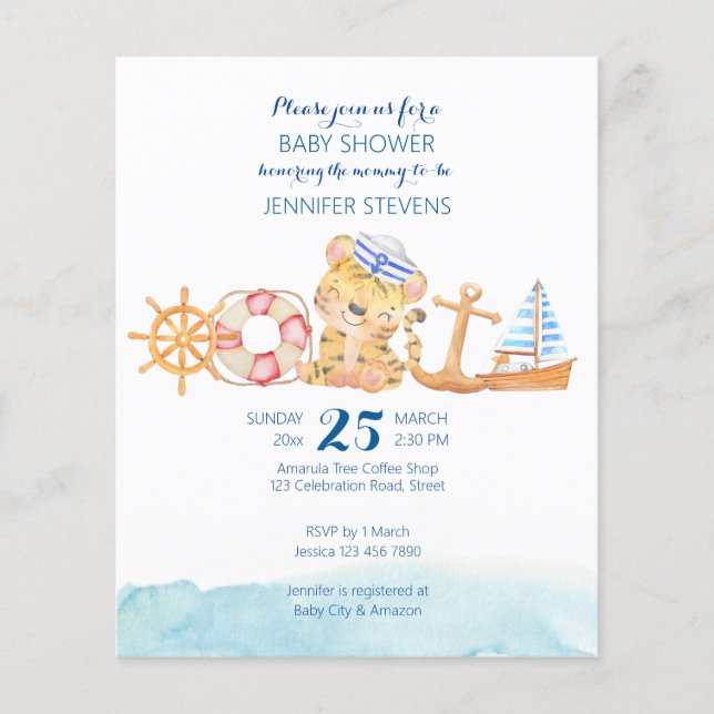 Nautical marine sailing pastel budget baby shower (Front)