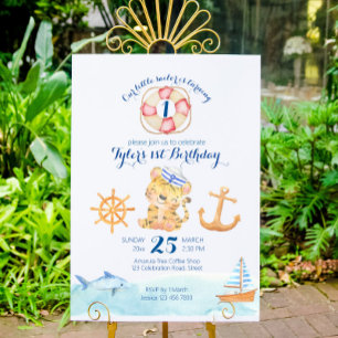 Nautical marine sailing sailor tiger baby shower poster