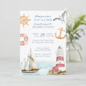 Nautical marine sailing theme boy baby shower invitation (Standing Front)
