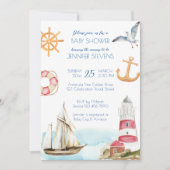 Nautical marine sailing theme boy baby shower invitation (Front)