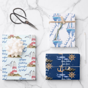 Nautical marine sailing theme man grandpa, dad  wrapping paper sheets