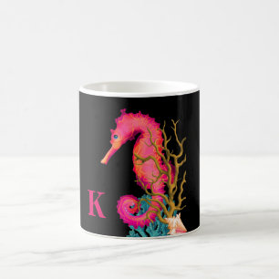 Nautical Marine Seahorse Pink Black Chic Coffee Mug