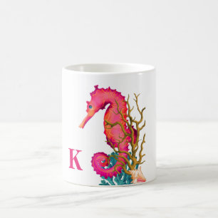 Nautical Marine Seahorse Pink White Chic  Coffee Mug