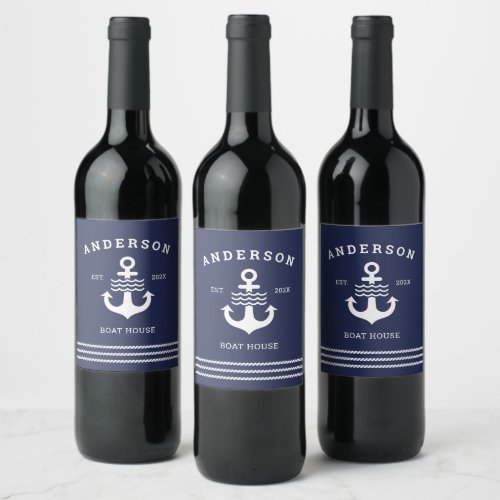 Nautical Maritime Anchor Ocean Lake House  Wine Label