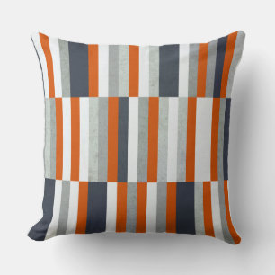 Nautical Maritime Design, Stripes Orange, Blue Throw Pillow
