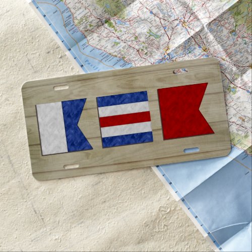 Nautical Maritime Flag Monogram  Light Wood License Plate